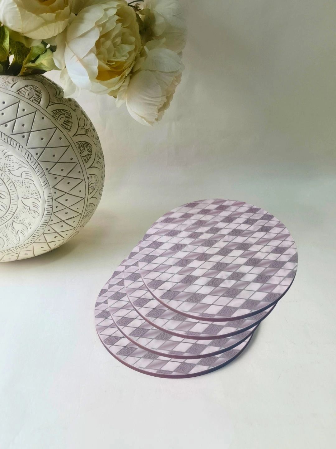 THE HOME CO. 4-Pcs Grey Printed Round Table Placemats-picture-27