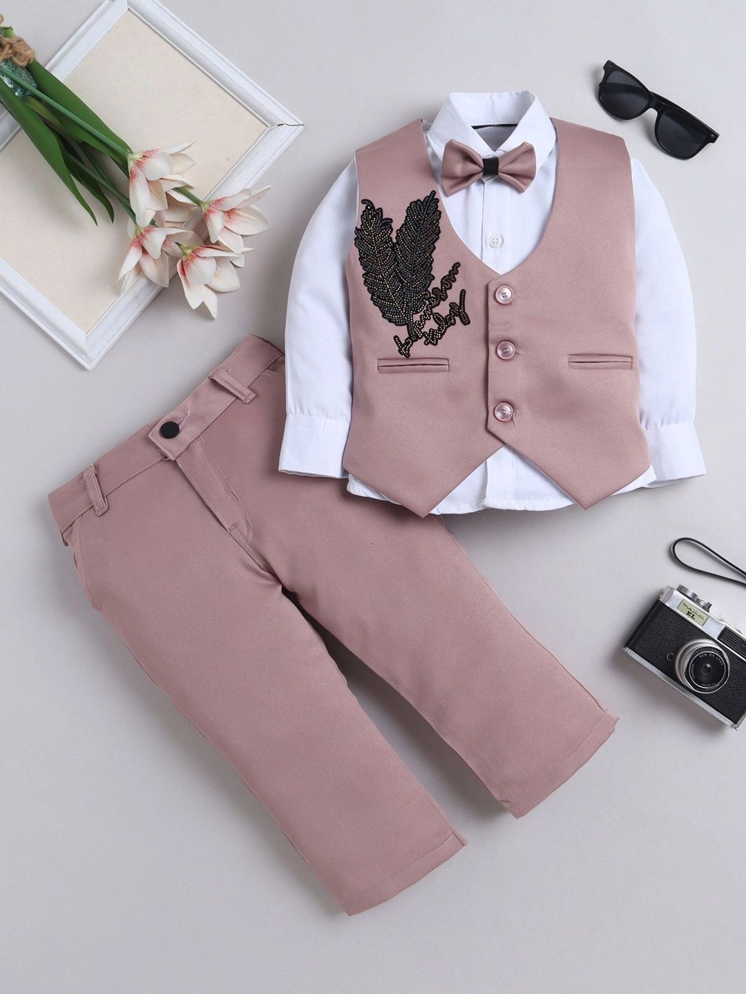 Miss & Chief Boys Embellished Collarless Single-Breasted Three-Piece Suit-picture-53