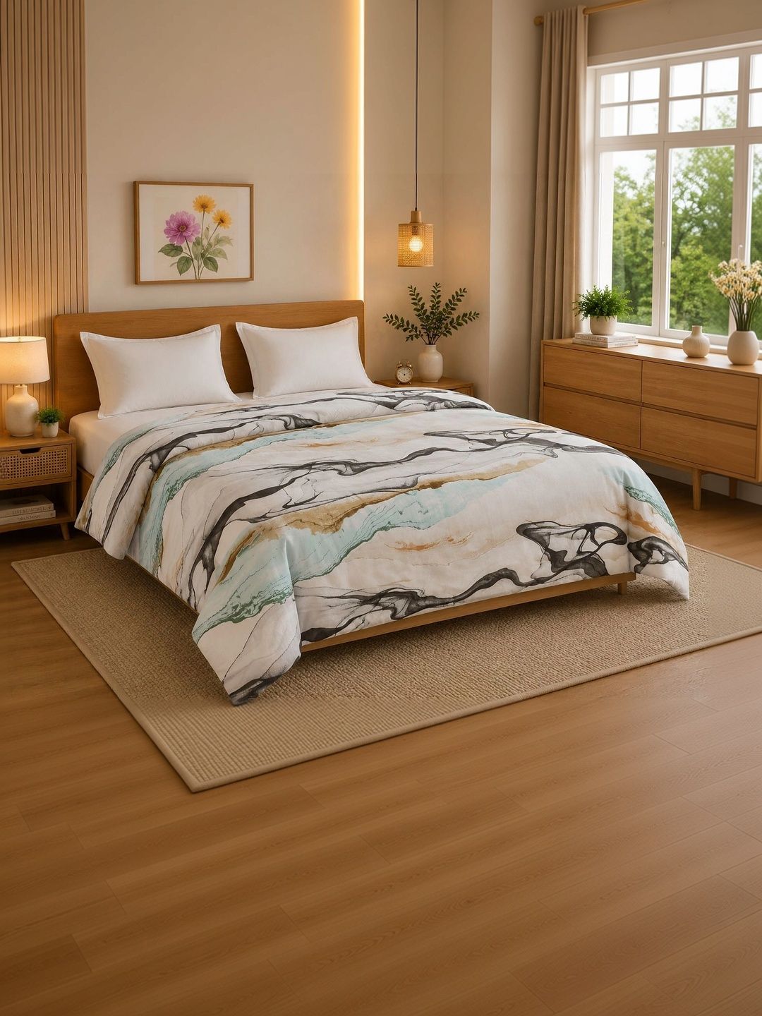 TINDLER KNOTS White & Blue Abstract Printed Cotton Duvet Cover-picture-47