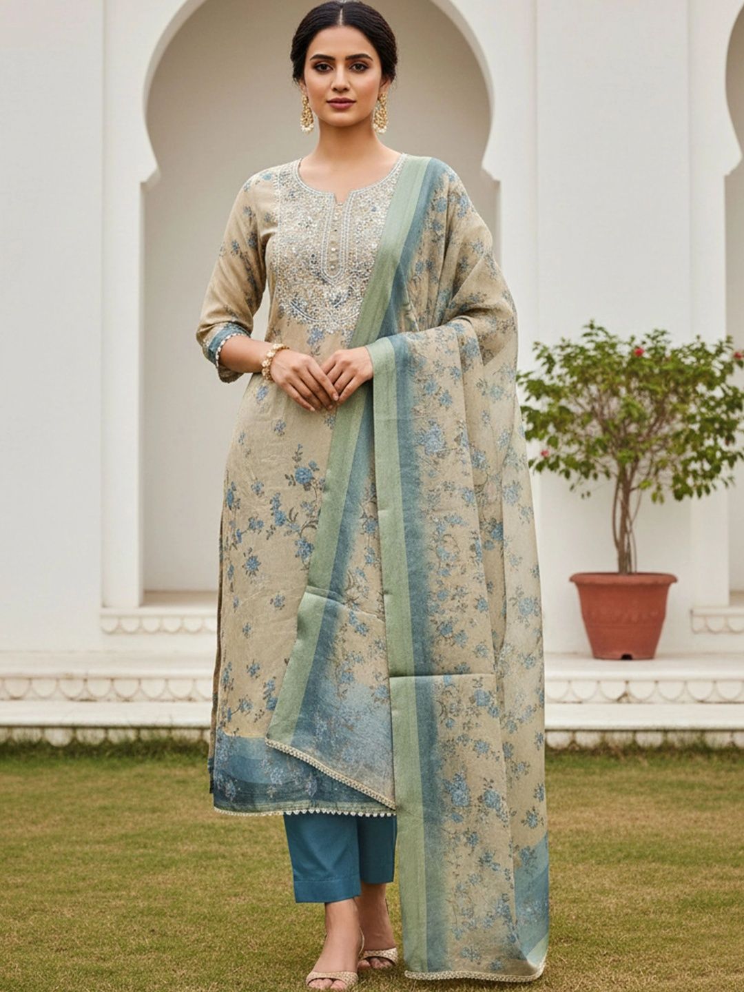KALINI Printed Linen Semi-Stitched Dress Material-picture-20