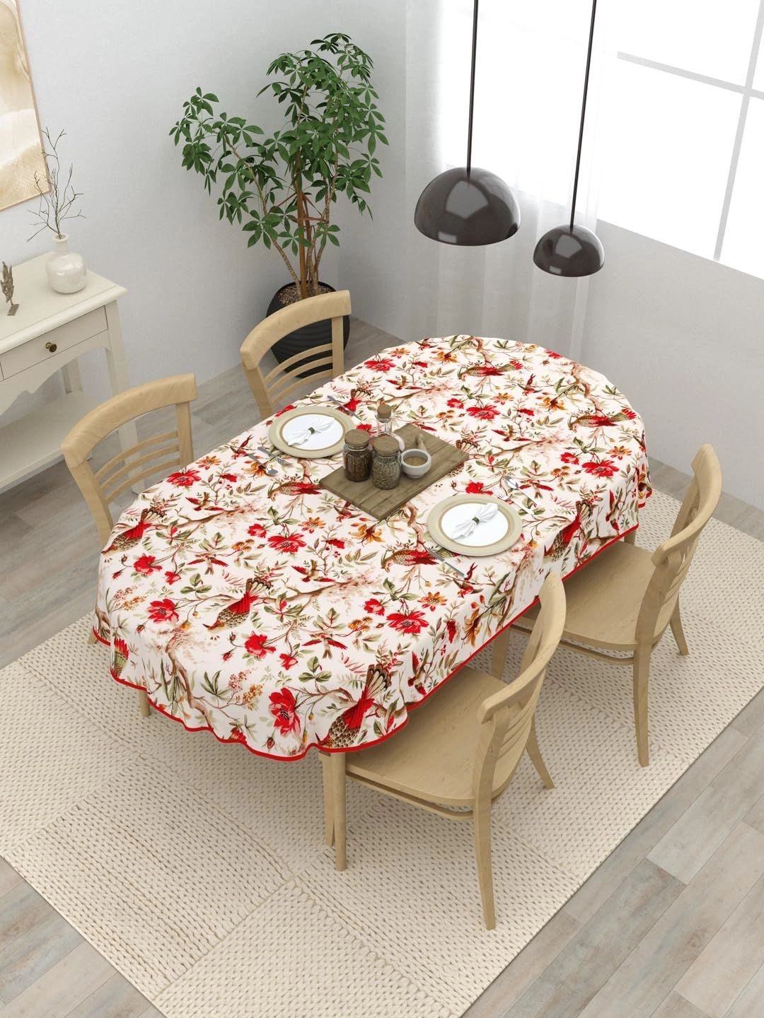 Myntra Elegant Homes Red Cotton Oval 4-Seater Table Cover-picture-19