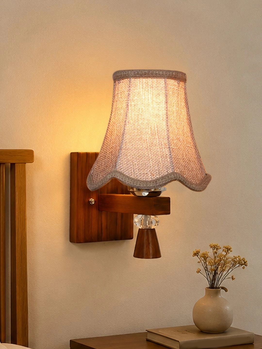 Myntra Elegant Homes Beige Textured Wood Traditional Wall Lamp-image-30