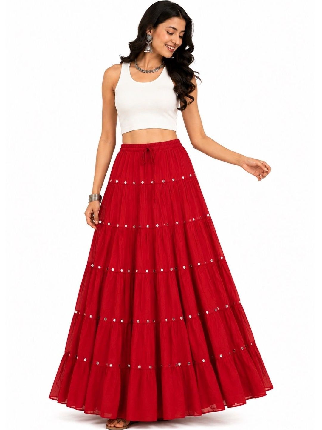 Fabrika16 Women Cotton Blend Cotton Cambric Tiered Maxi Tiered Skirt-image-2
