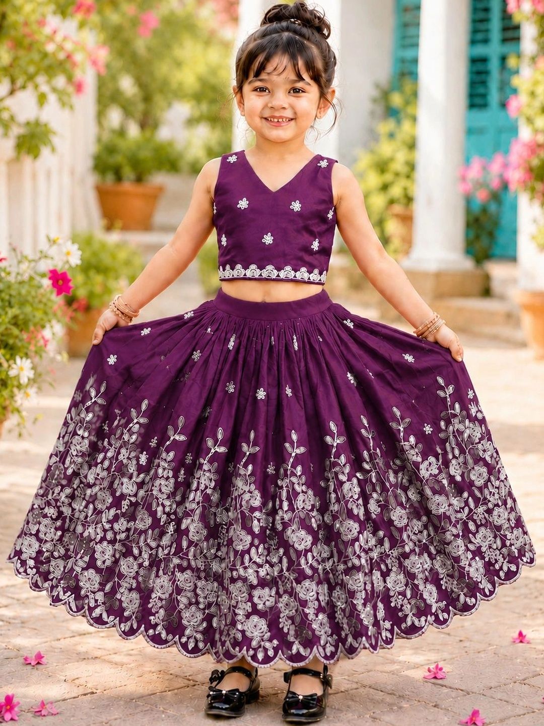 DRISHIV ENTERPRISE Girls Embroidered Tie and Dye Ready to Wear Lehenga &-image-33