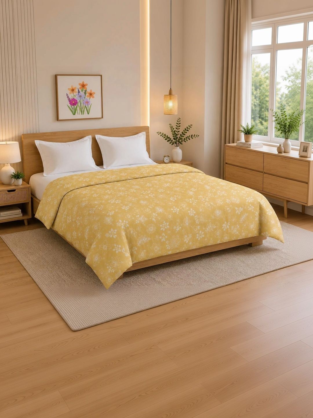 TINDLER KNOTS Yellow & White Floral Printed Cotton Duvet Cover-picture-46