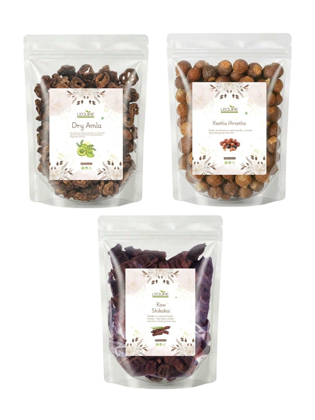 Lequire Set Of 3 Pure & Natural Raw Amla, Reetha & Shikakai - 50 g Each-picture-17