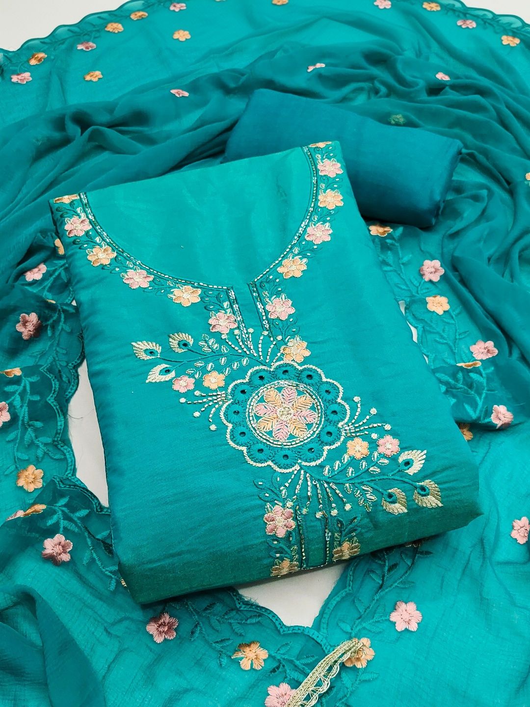KALINI Embroidered Semi-Stitched Dress Material-picture-29