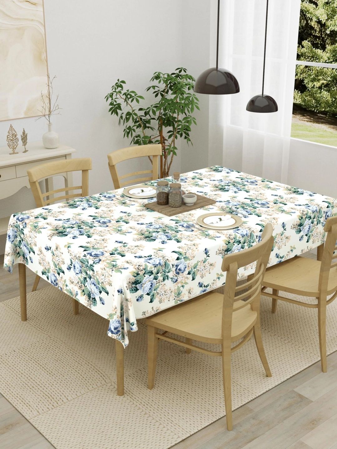 Myntra Elegant Homes Cream-Coloured Floral Cotton 4-Seater Table Cover-picture-58
