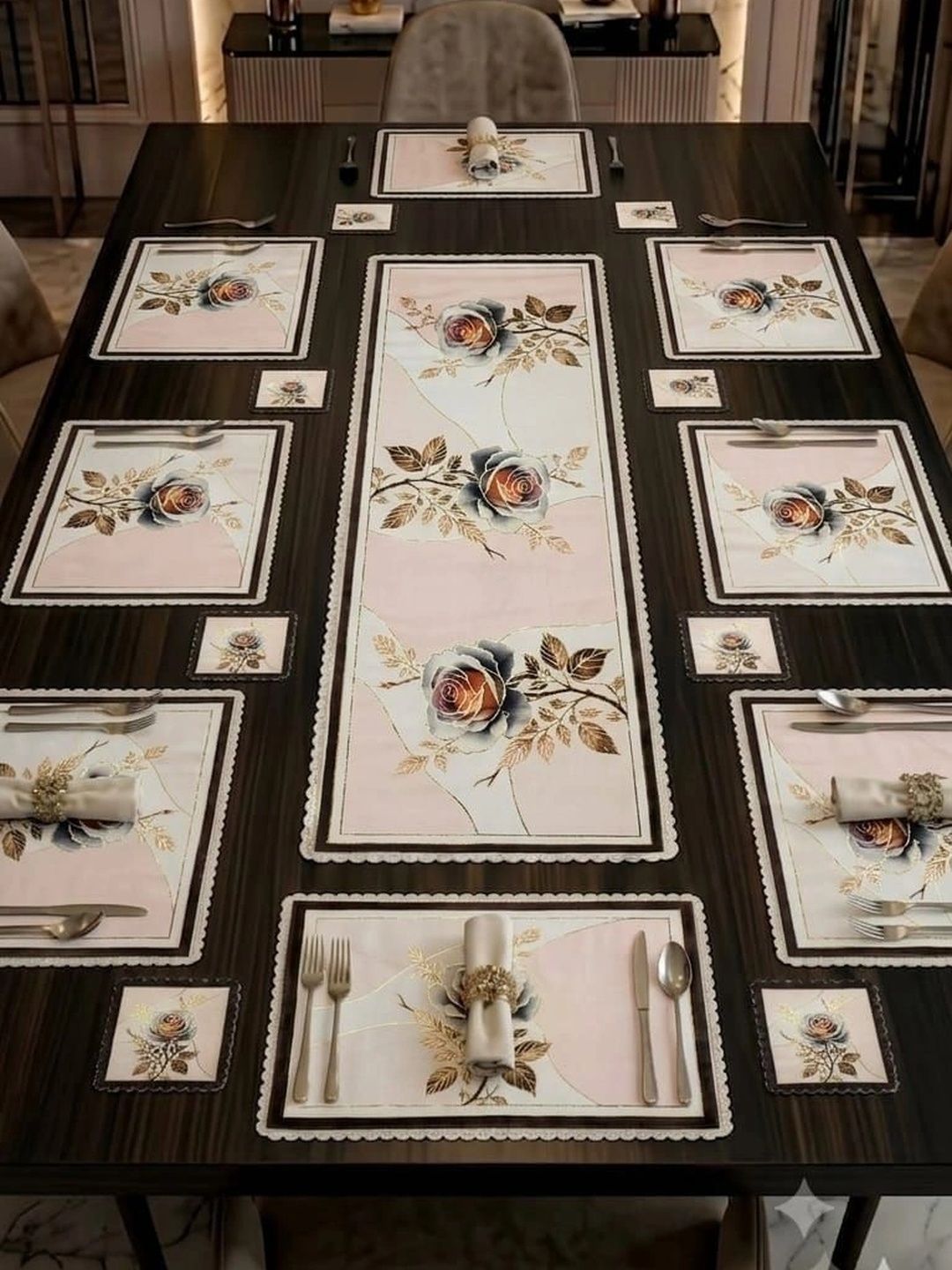 KANUM 13-Pcs Cream Printed Rectangle Table Placemats-picture-28