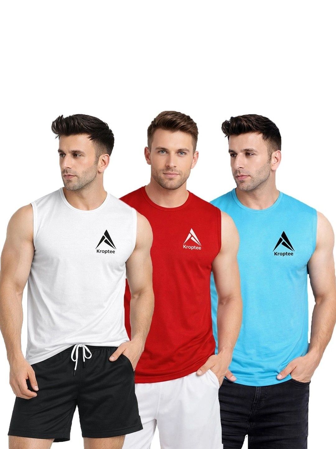 Kroptee Pack of 3 Cotton Blend Gym Vest-picture-13