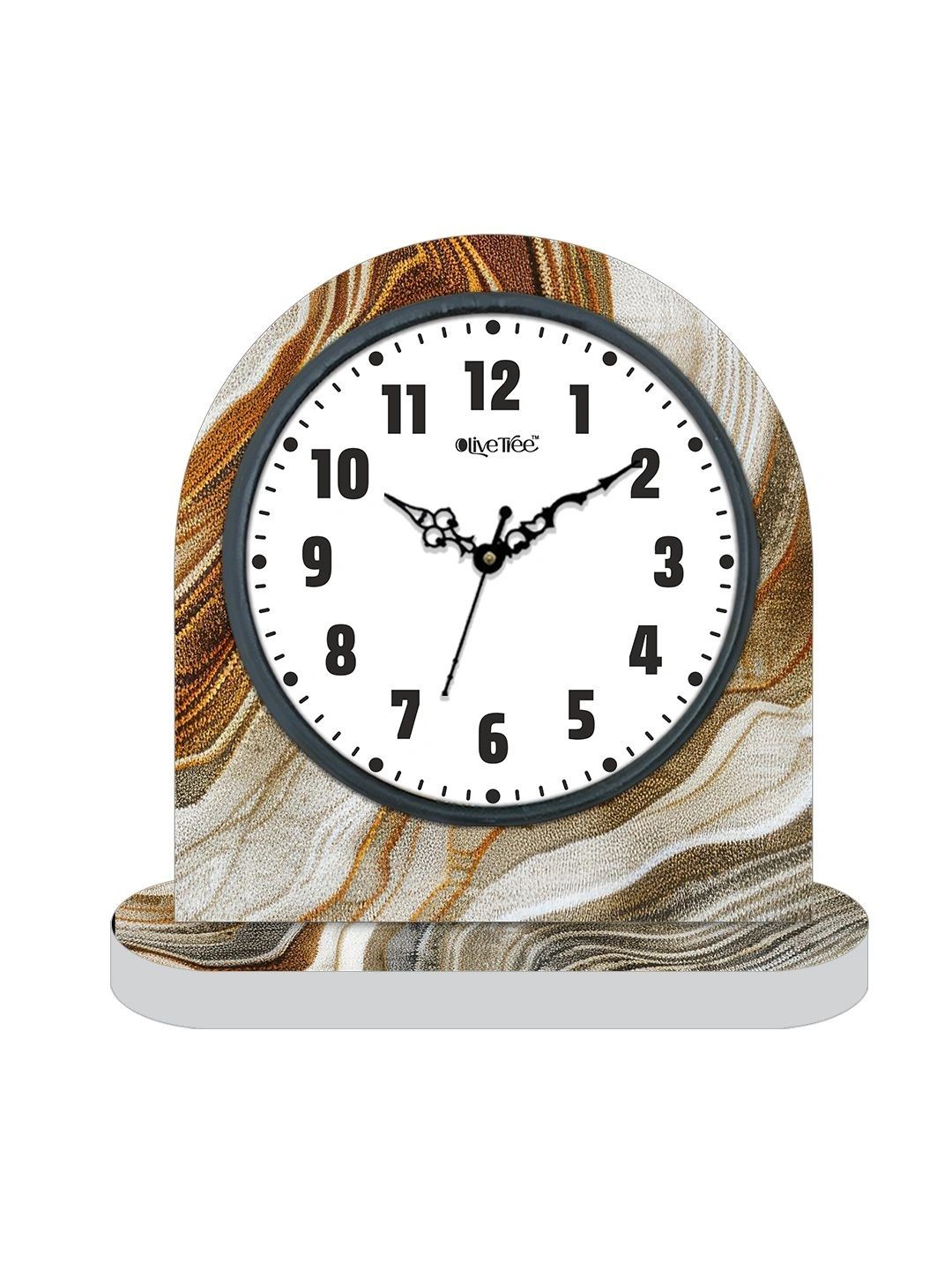 OLIVE TREE Brown & Black Printed Geometric Vintage Table Clock-picture-30