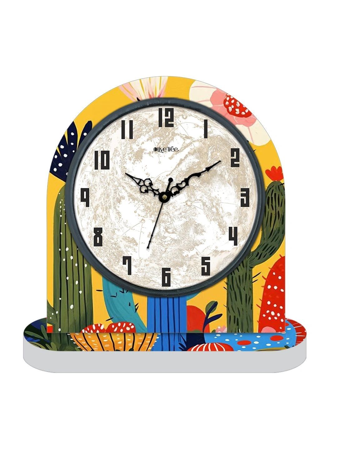 OLIVE TREE Yellow & White Printed Geometric Vintage Table Clock-image-34