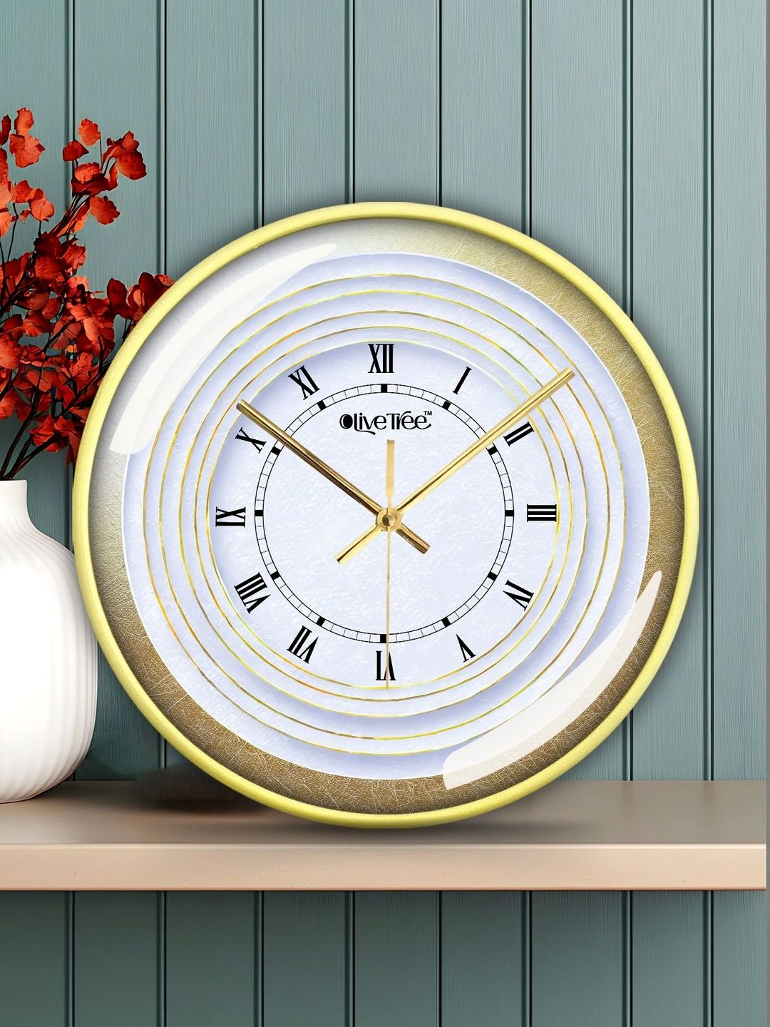 OLIVE TREE Gold-Toned & White Printed Contemporary Wall Clock-picture-29