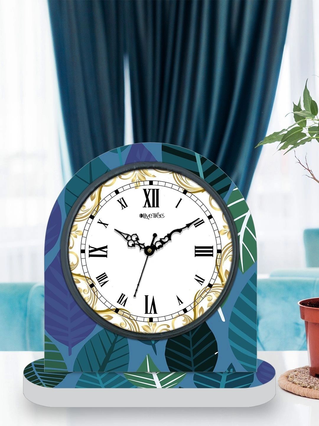 OLIVE TREE Green & White Printed Geometric Vintage Table Clock-image-42
