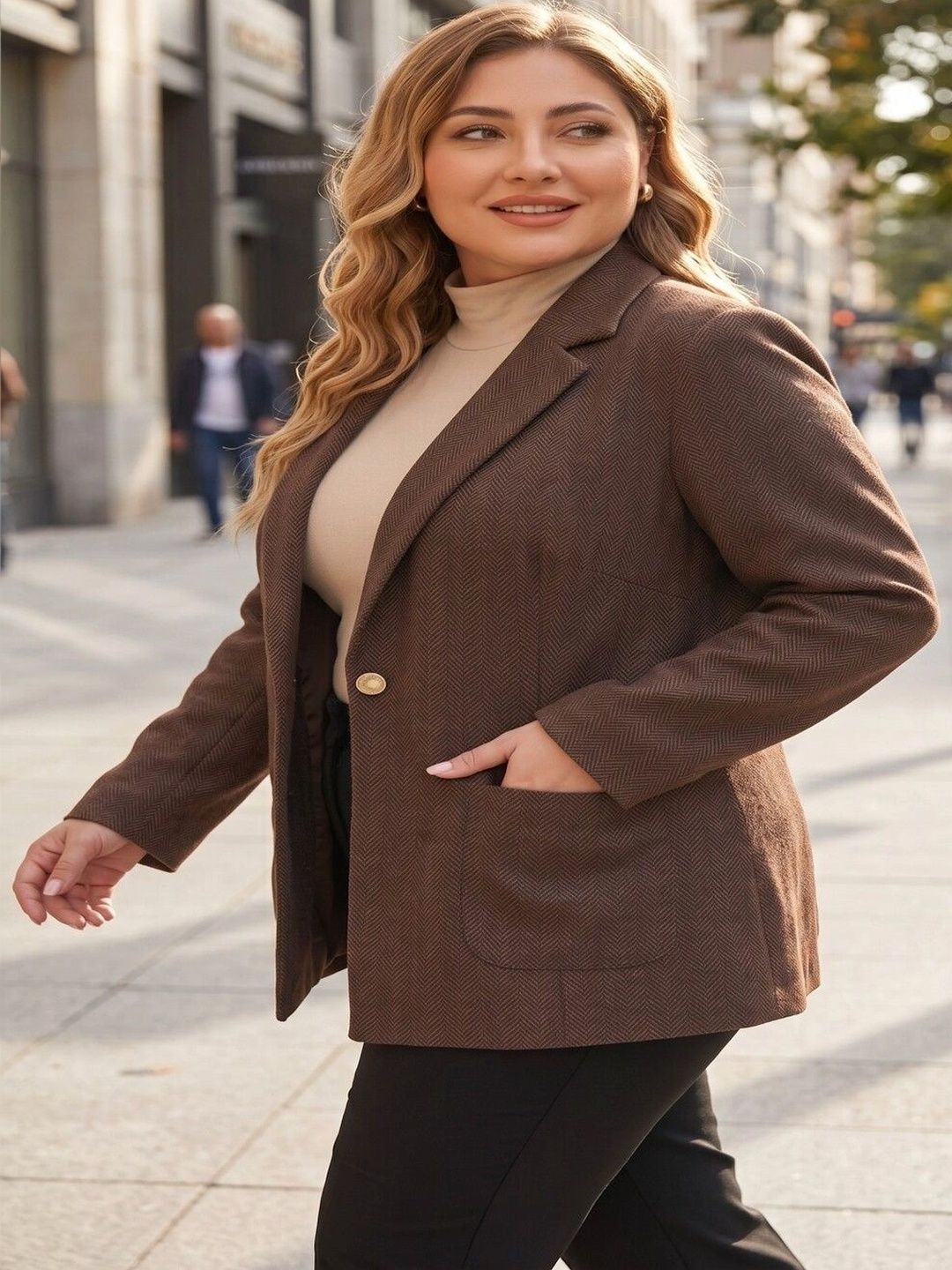 NEW-18 Self Design Notched Lapel Single-Breasted Oversized Casual Blazers-image-40