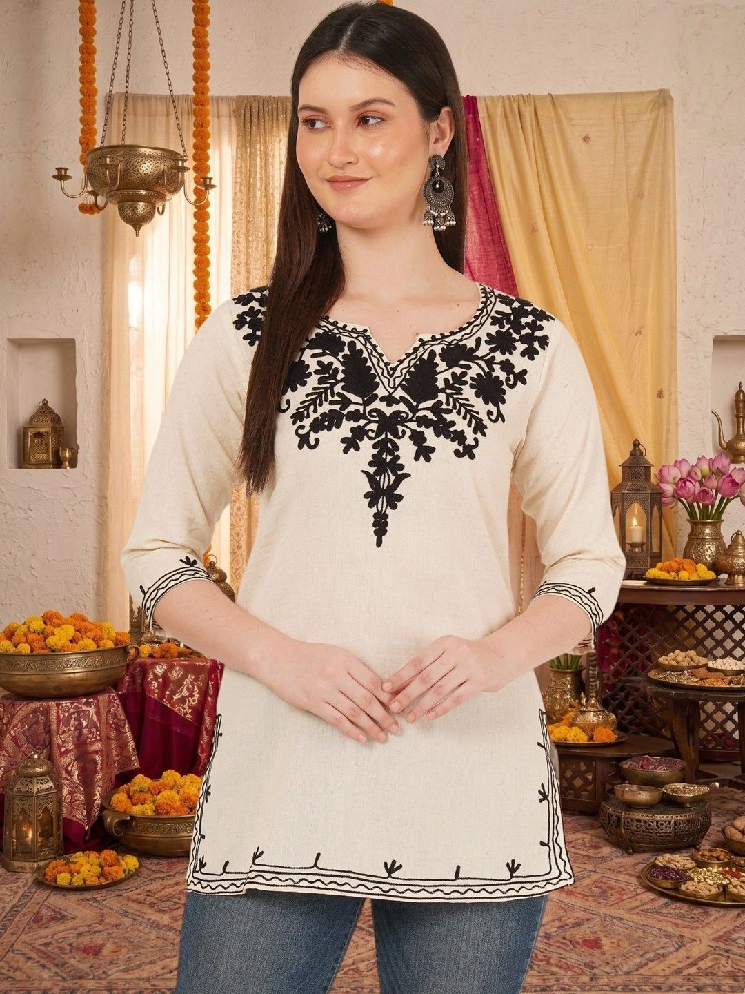 Moda Rapido Women Embroidered Thread Work Khadi Kurta