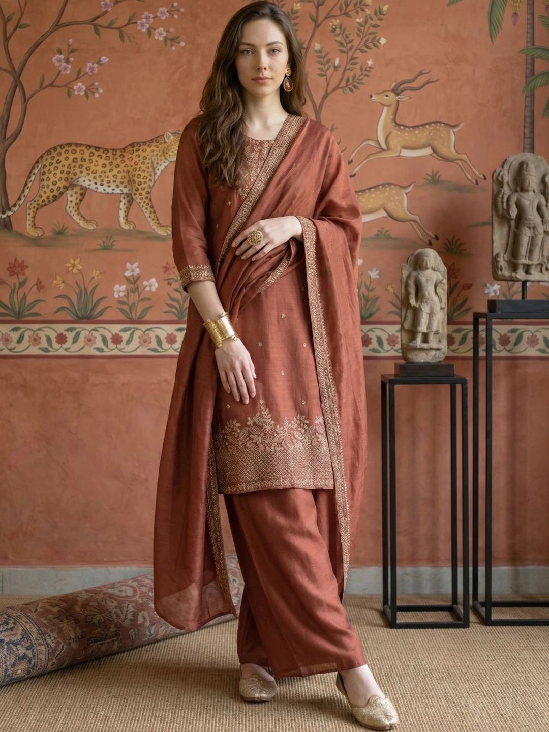 Sangria Women Ethnic Motifs Embroidered Regular Kurta with Patiala & With Dupatta-picture-34