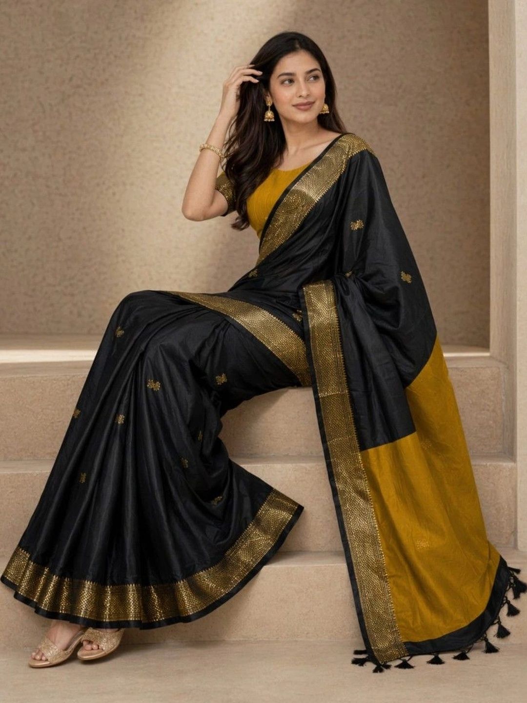 Anouk Rustic Woven Design Zari Pure Cotton Fusion Kanjeevaram Saree