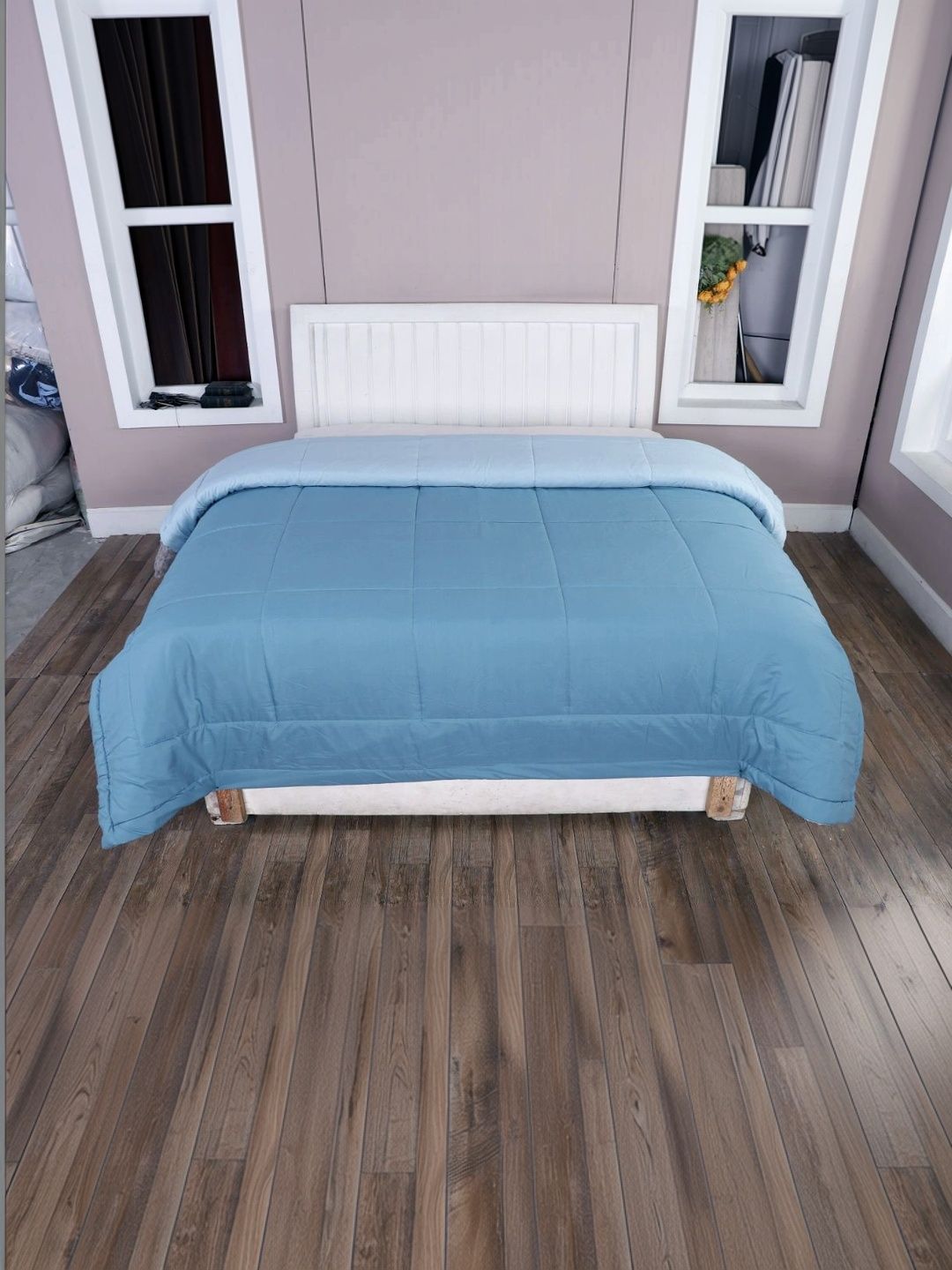 A Homes Grace Blue Checked Microfiber 210 GSM Comforter-image-8