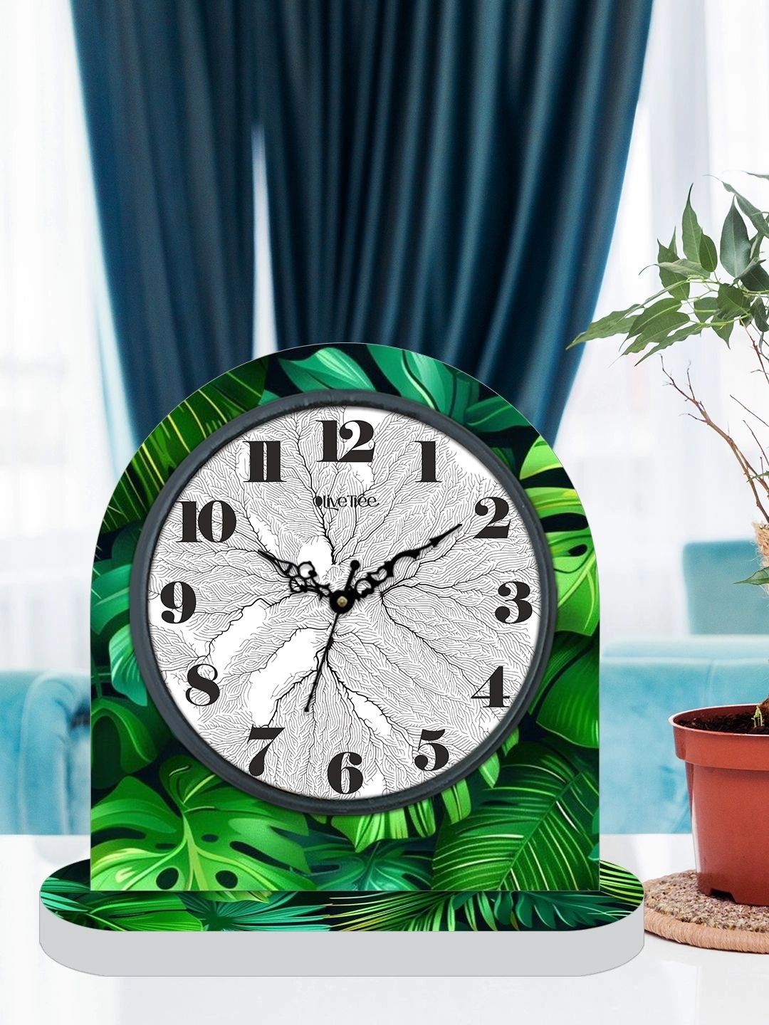 OLIVE TREE Green & White Printed Geometric Vintage Table Clock-image-21