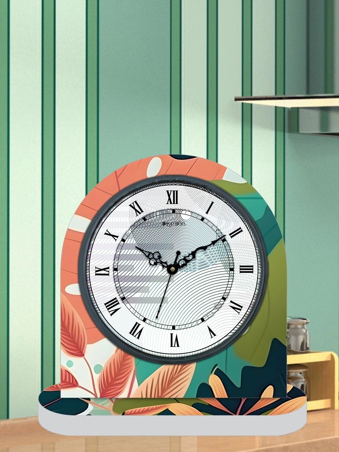 OLIVE TREE Green & White Printed Geometric Vintage Table Clock-picture-20