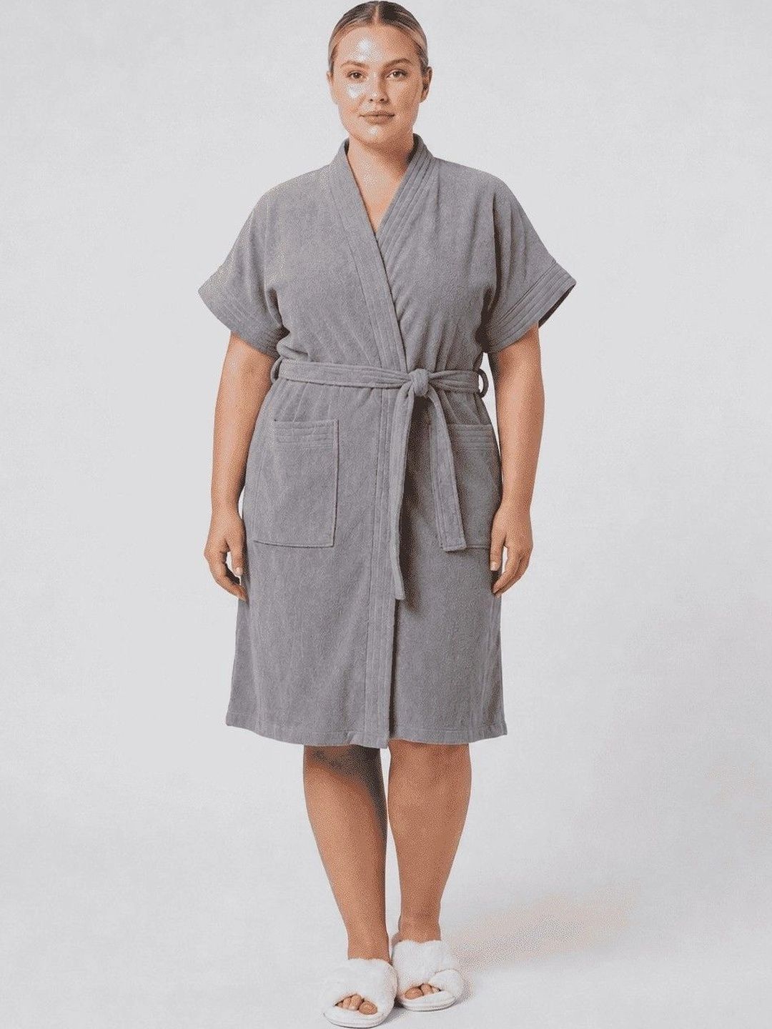 HotGown Relaxed-Fit Terry-Cotton Knee-Length Bath Robe-image-20