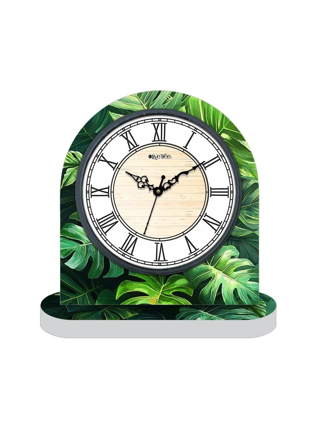 OLIVE TREE Green & White Printed Geometric Vintage Table Clock-image-30