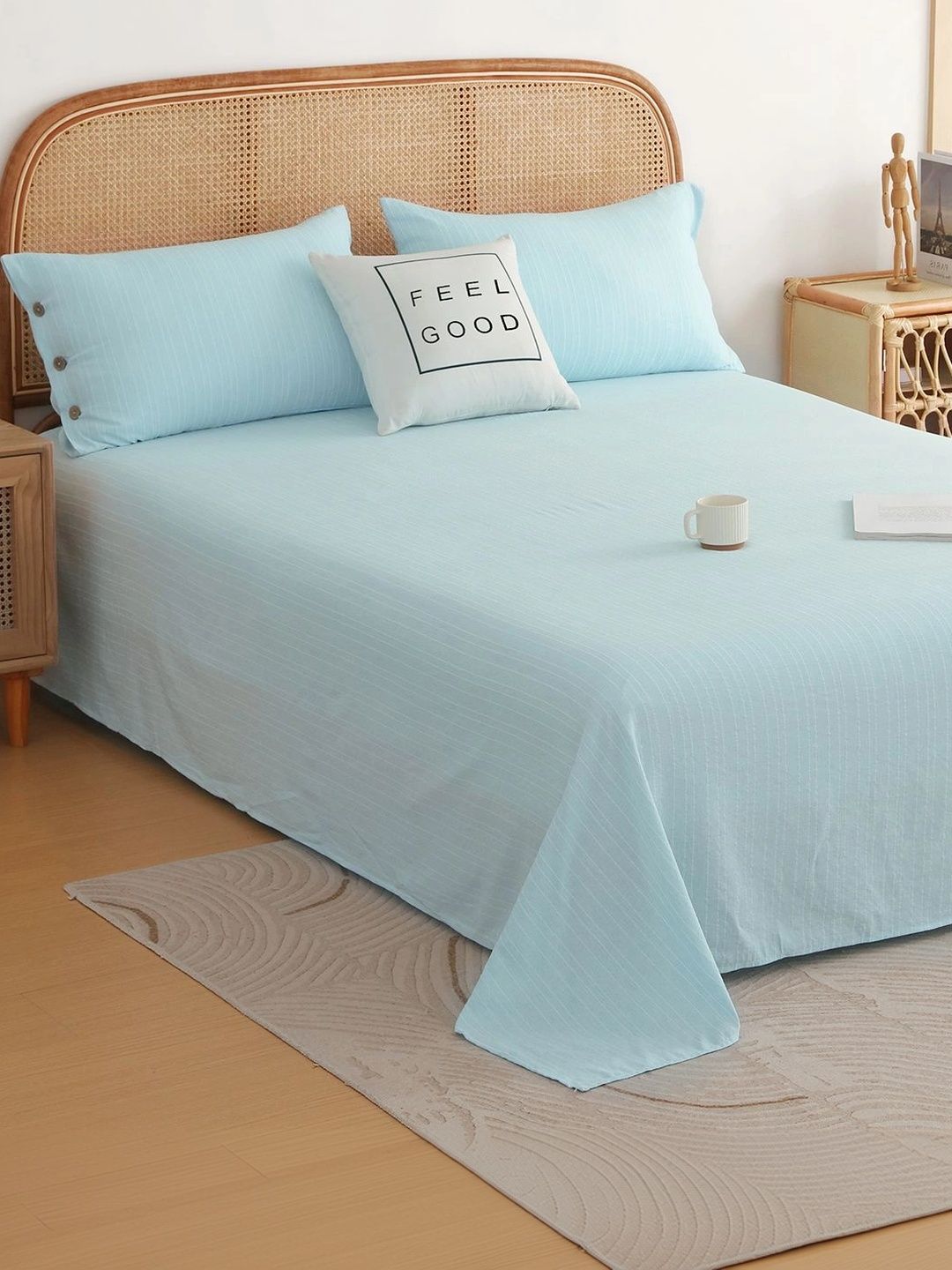 Story@home Blue 300 TC King Bedsheet with 2 Pillow Covers-picture-29