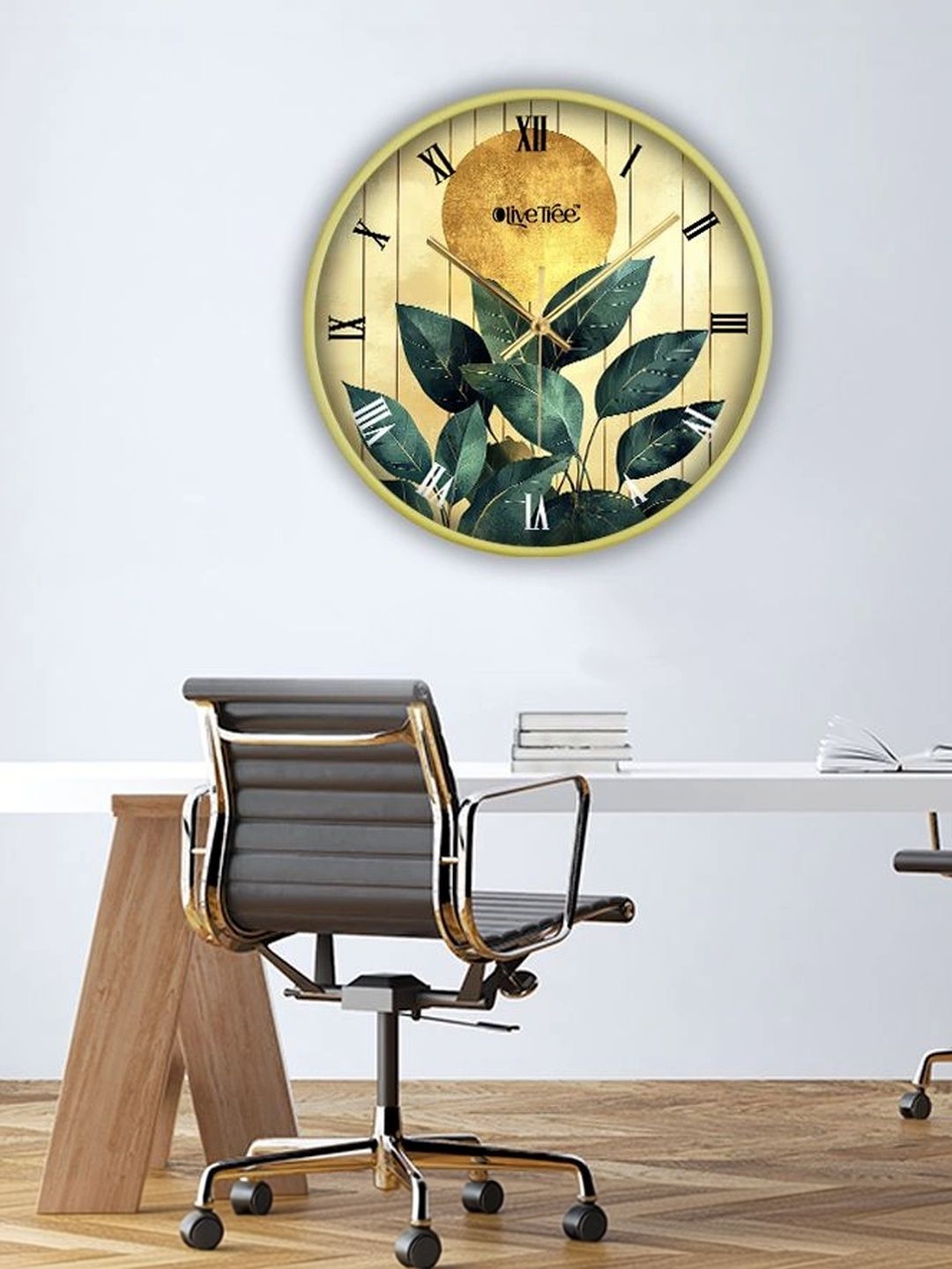 OLIVE TREE Gold-Toned & Green Printed Contemporary Wall Clock-picture-30