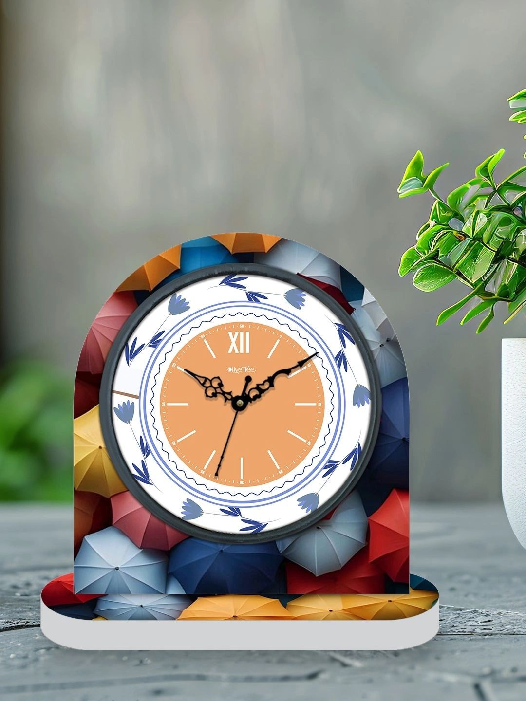 OLIVE TREE Orange & White Printed Geometric Vintage Table Clock-picture-12