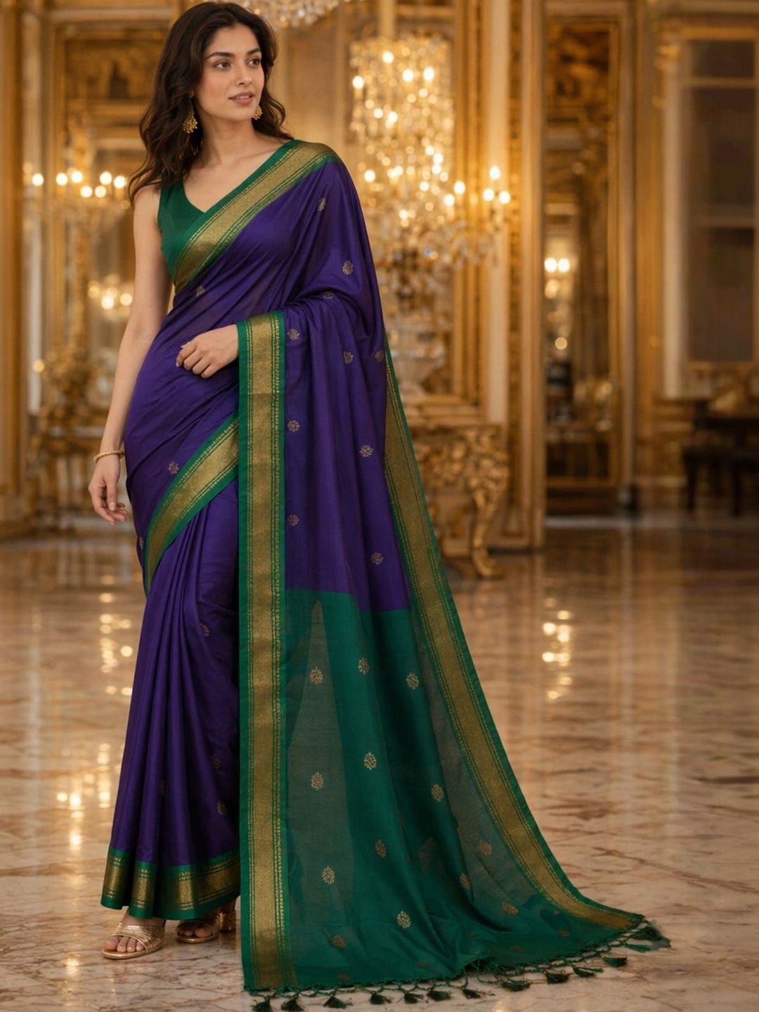 Mitera Embellished Embroidered Pure Cotton Kanjeevaram Saree-picture-11