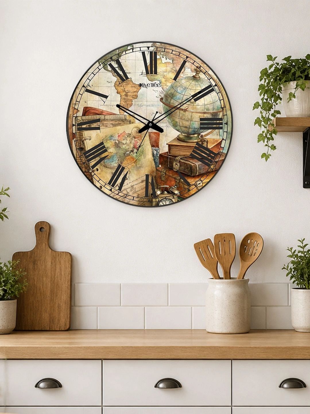 OLIVE TREE Multicoloured Printed Vintage Wall Clock-image-12