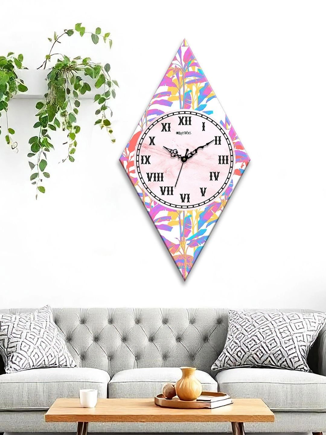 OLIVE TREE Multicoloured Printed Geometric Contemporary Wall Clock-picture-22