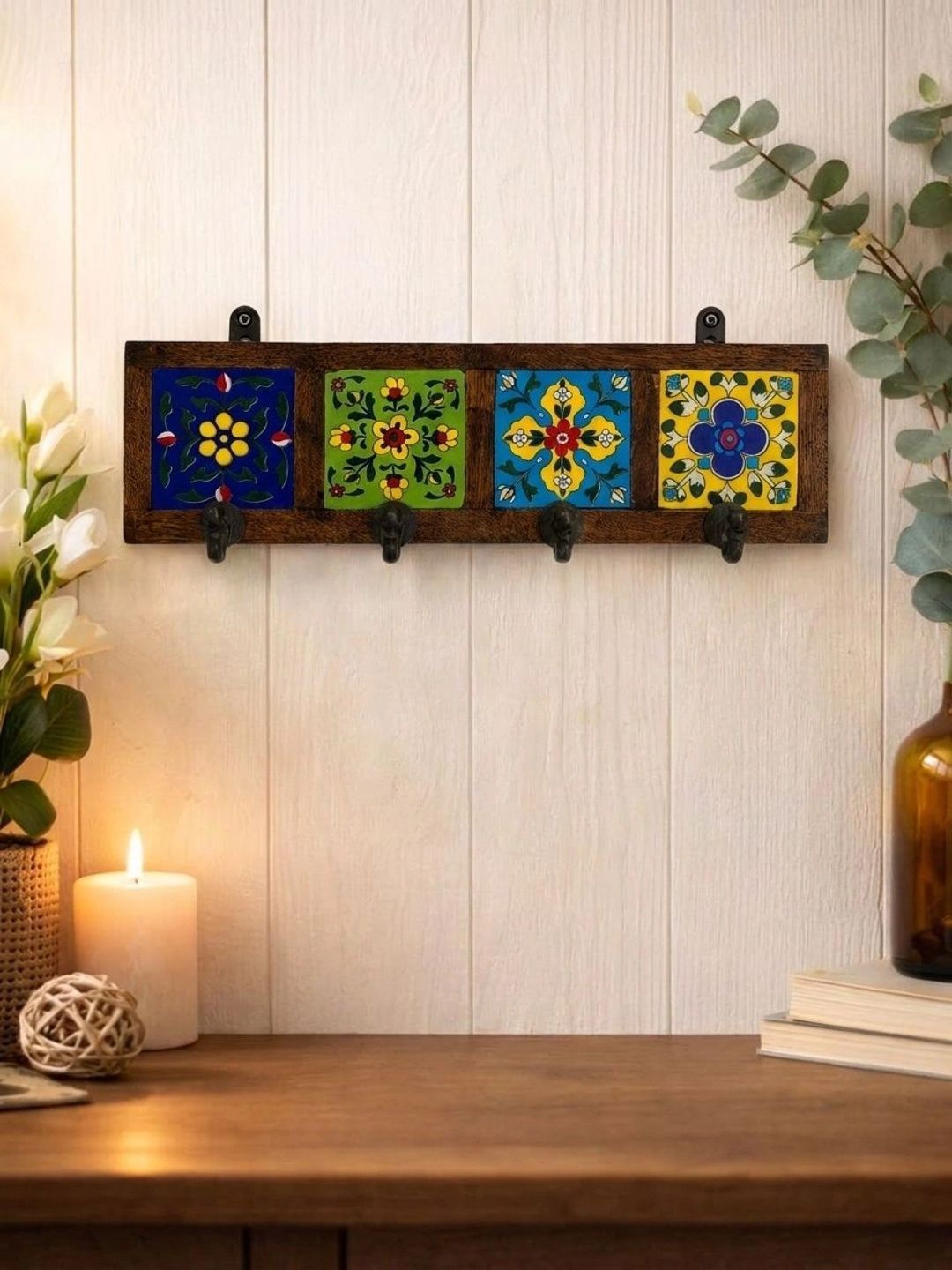 Loklore Blue & Green Textured Wooden Hooks & Holders-picture-22