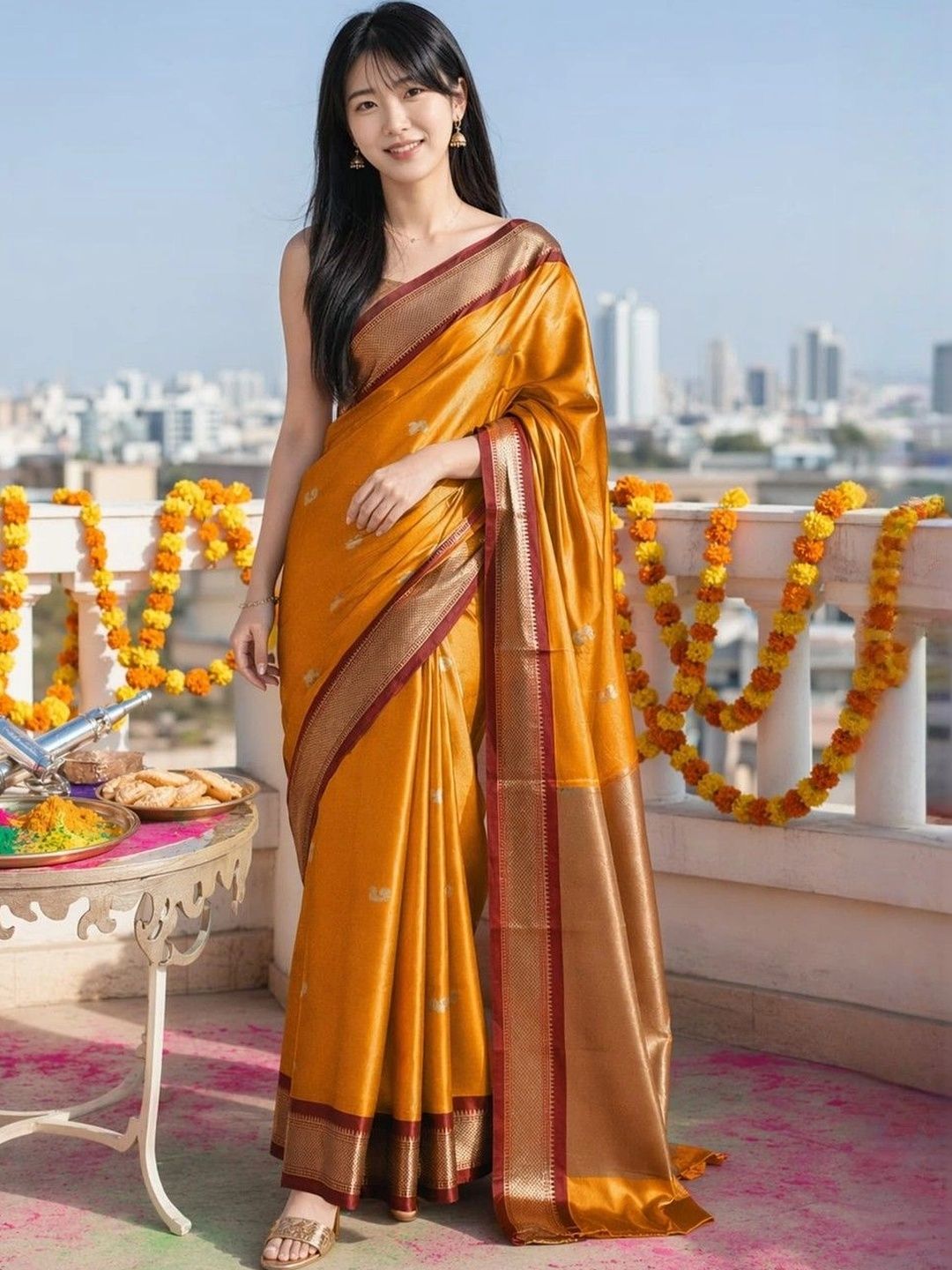 Anouk Rustic Woven Design Zari Pure Cotton Fusion Kanjeevaram Saree-image-14