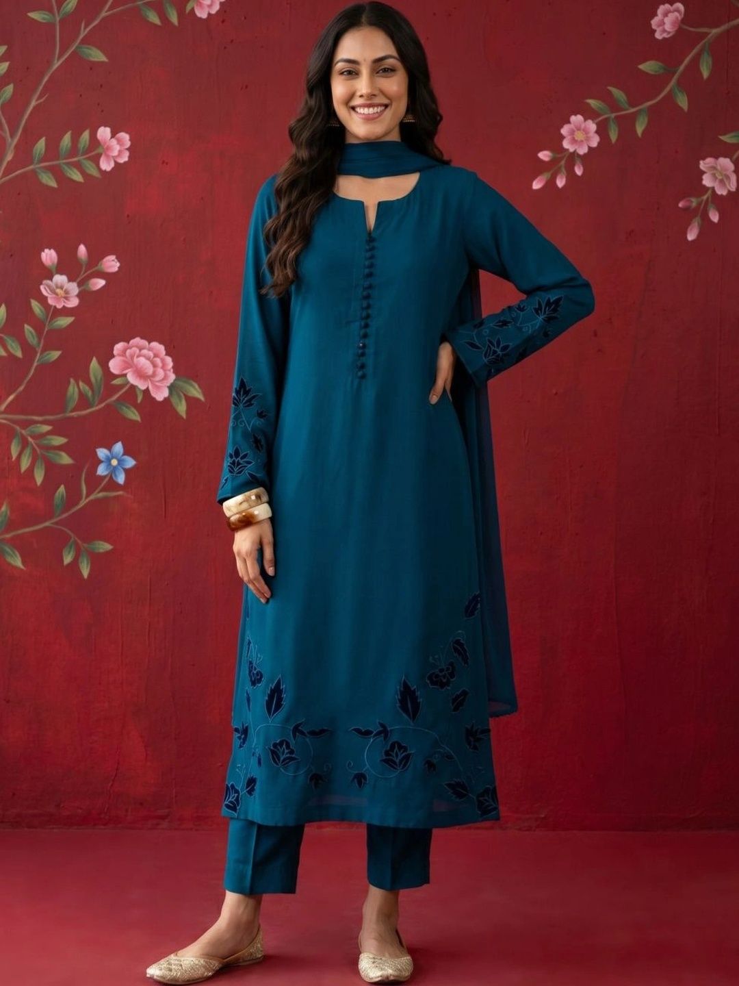 Sangria Women Ethnic Motifs Embroidered Regular Thread Work Pure Silk Kurta with Trousers & With Dupatta-picture-33