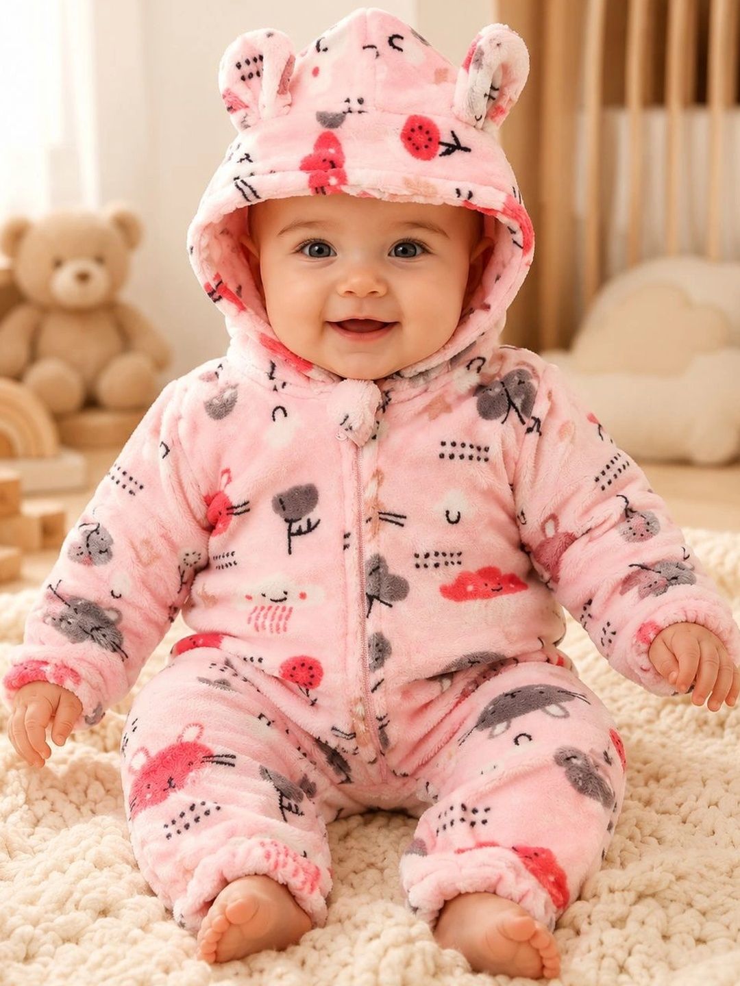 Cuddleloom Infants Boys Printed Cotton Hooded Neck Rompers-picture-16