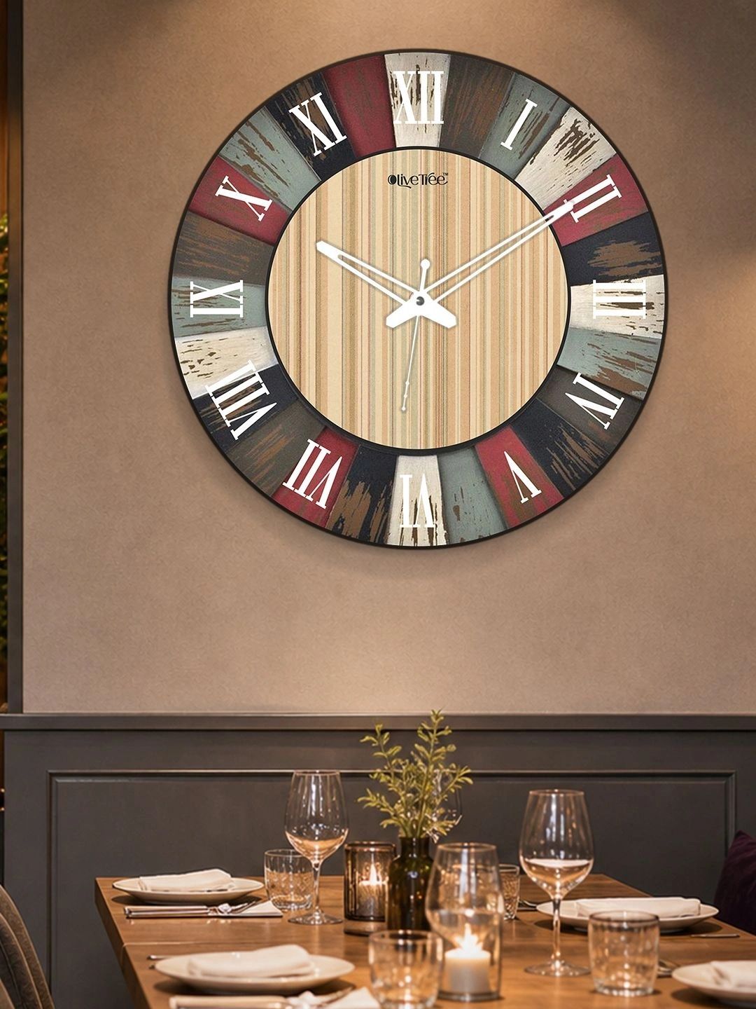 OLIVE TREE Multicoloured Textured Wall Clock-image-49