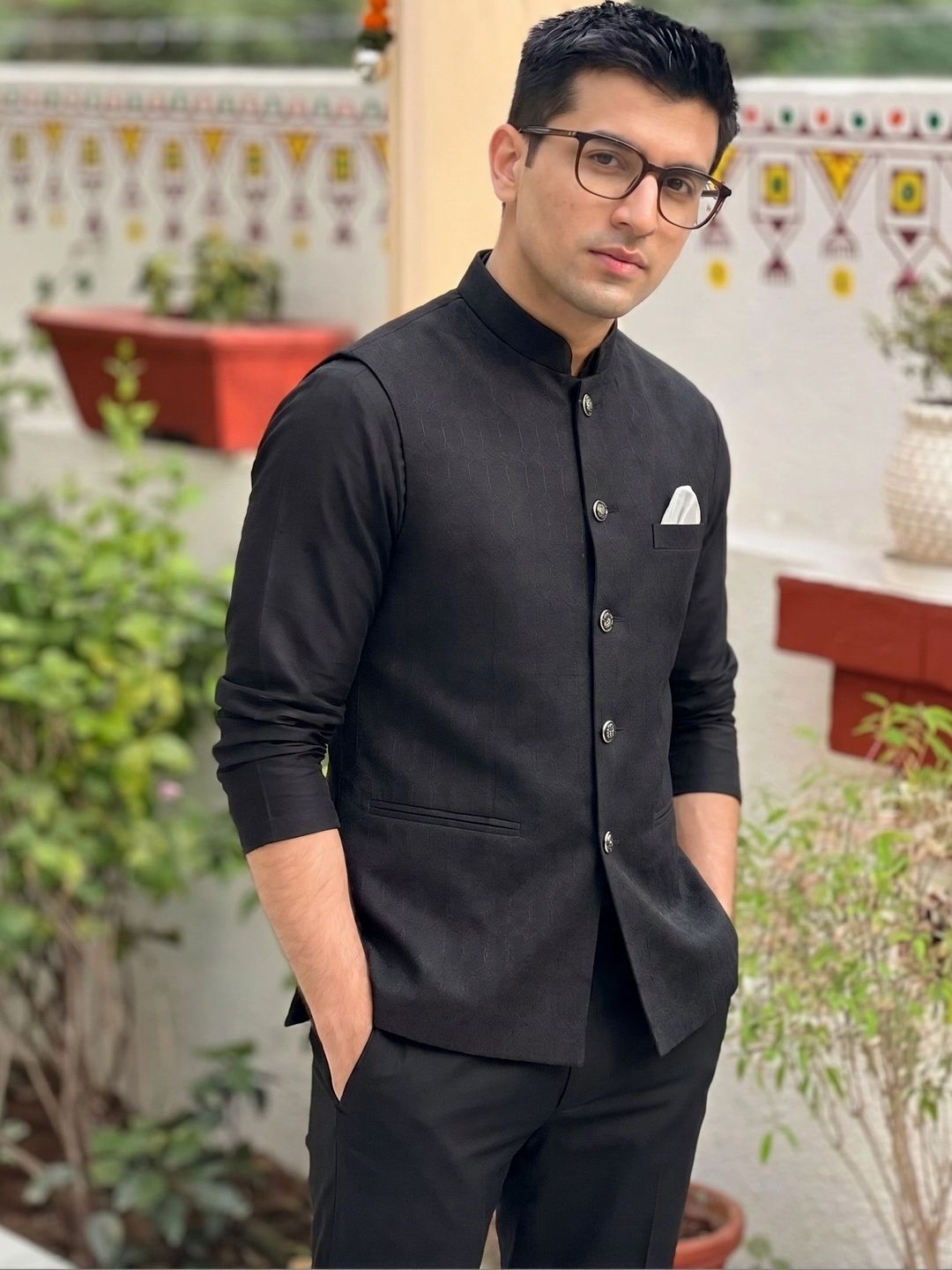 KISAH Woven Designed Mandarin-Collar Nehru Jacket-image-34