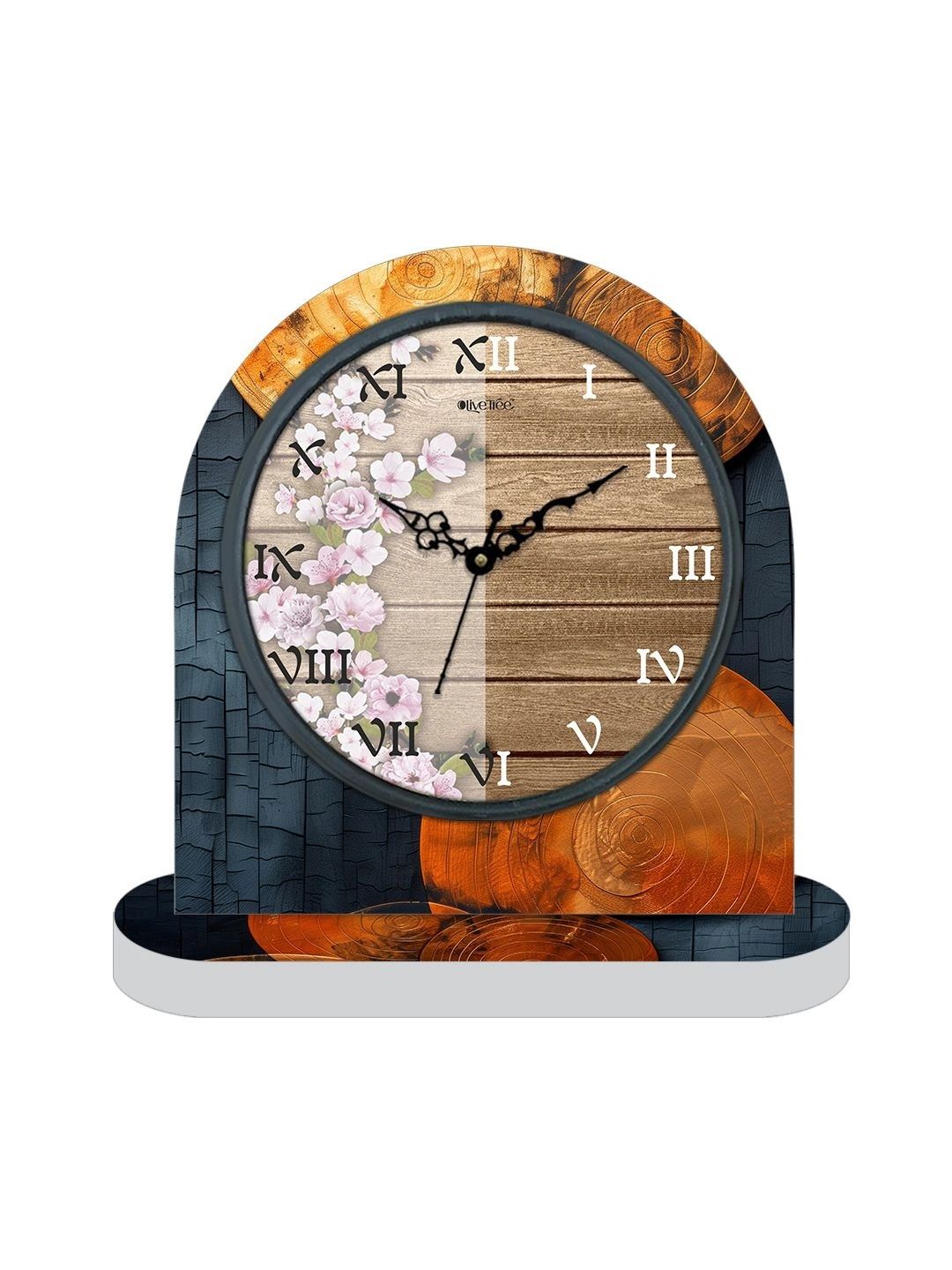 OLIVE TREE Brown & White Printed Geometric Vintage Table Clock-image-39