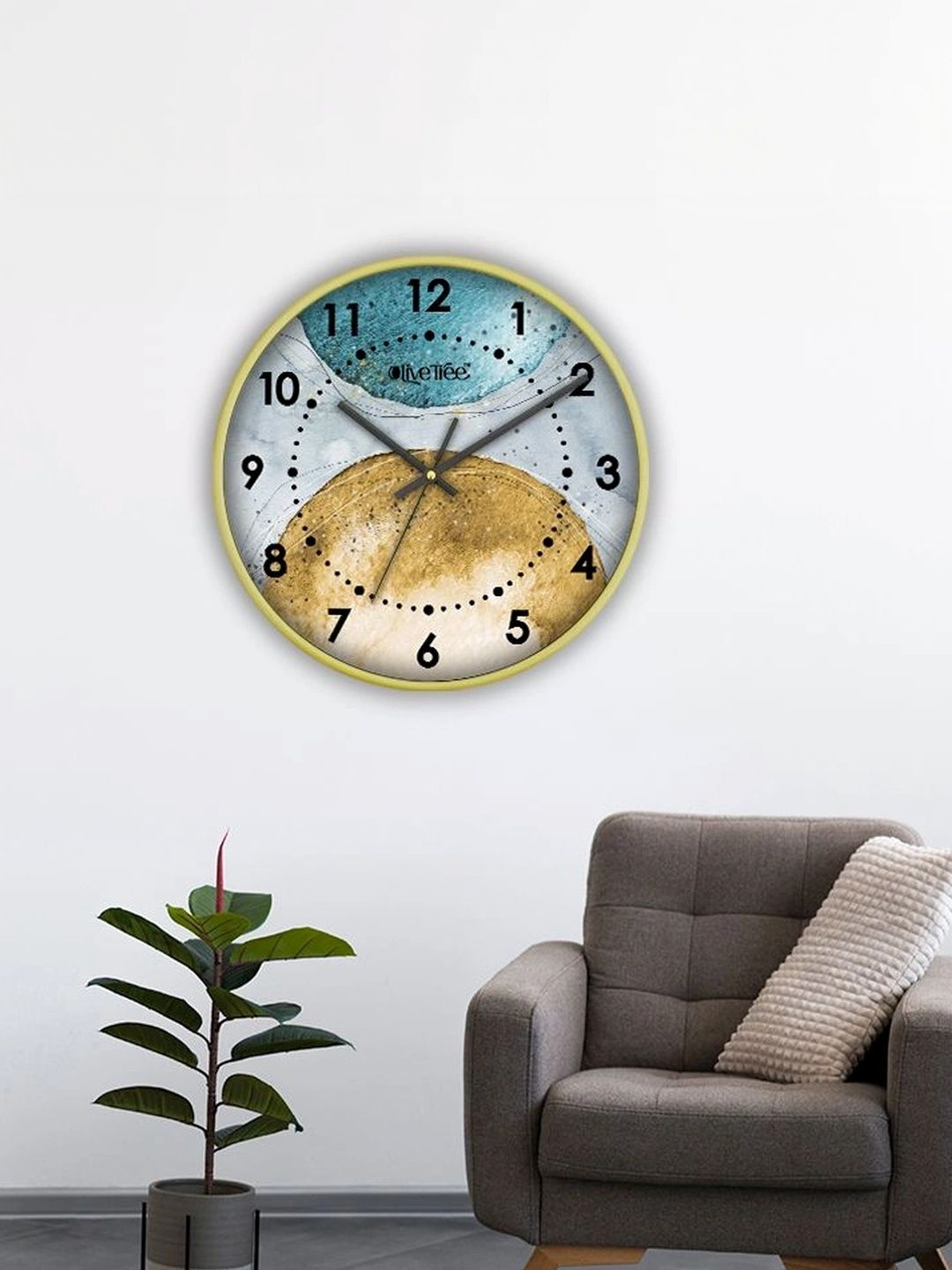 OLIVE TREE Gold-Toned & Blue Printed Contemporary Wall Clock-image-27