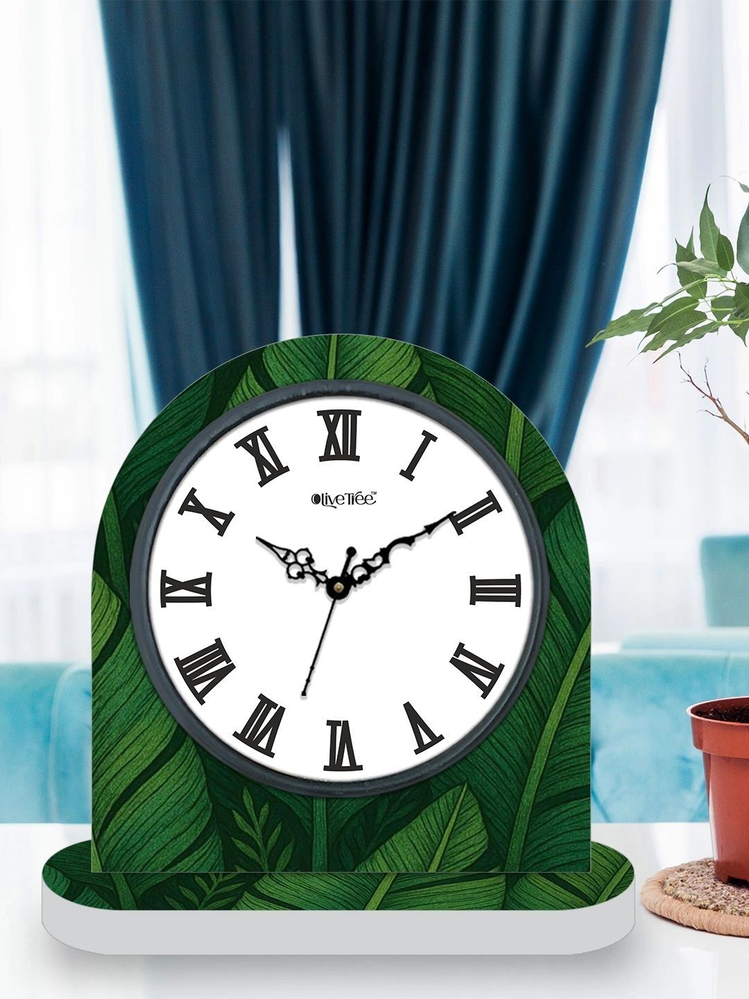 OLIVE TREE Green & White Printed Geometric Vintage Table Clock-image-34