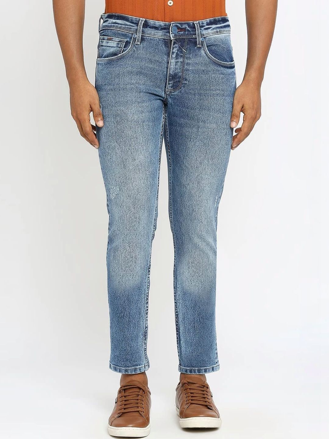 Basics Men Relaxed Fit Mid-Rise Low Distress Stretchable Jeans