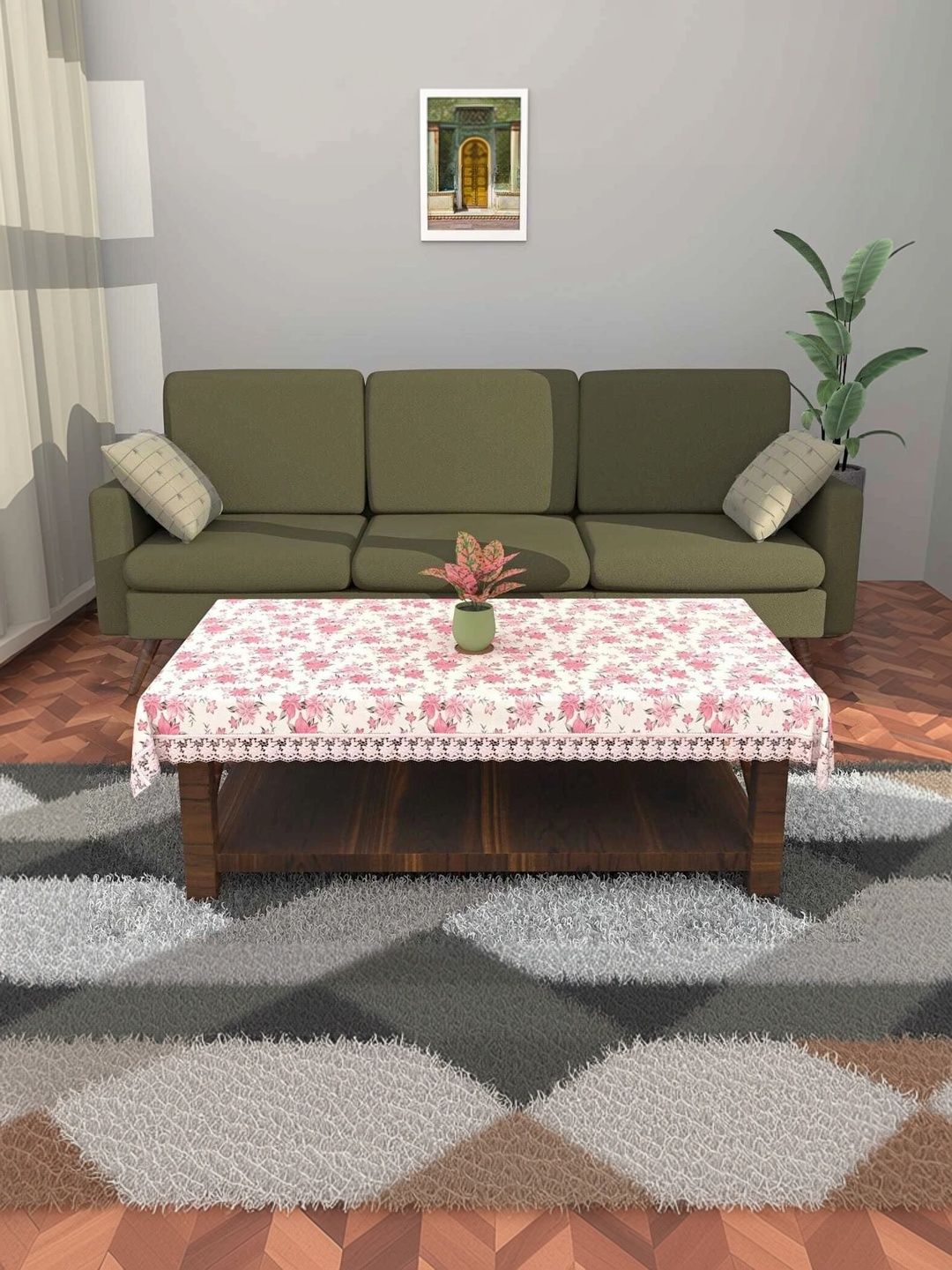 IC ICONIC CHOICE Beige & Pink 4-Seater Printed Centre Table Covers-picture-19