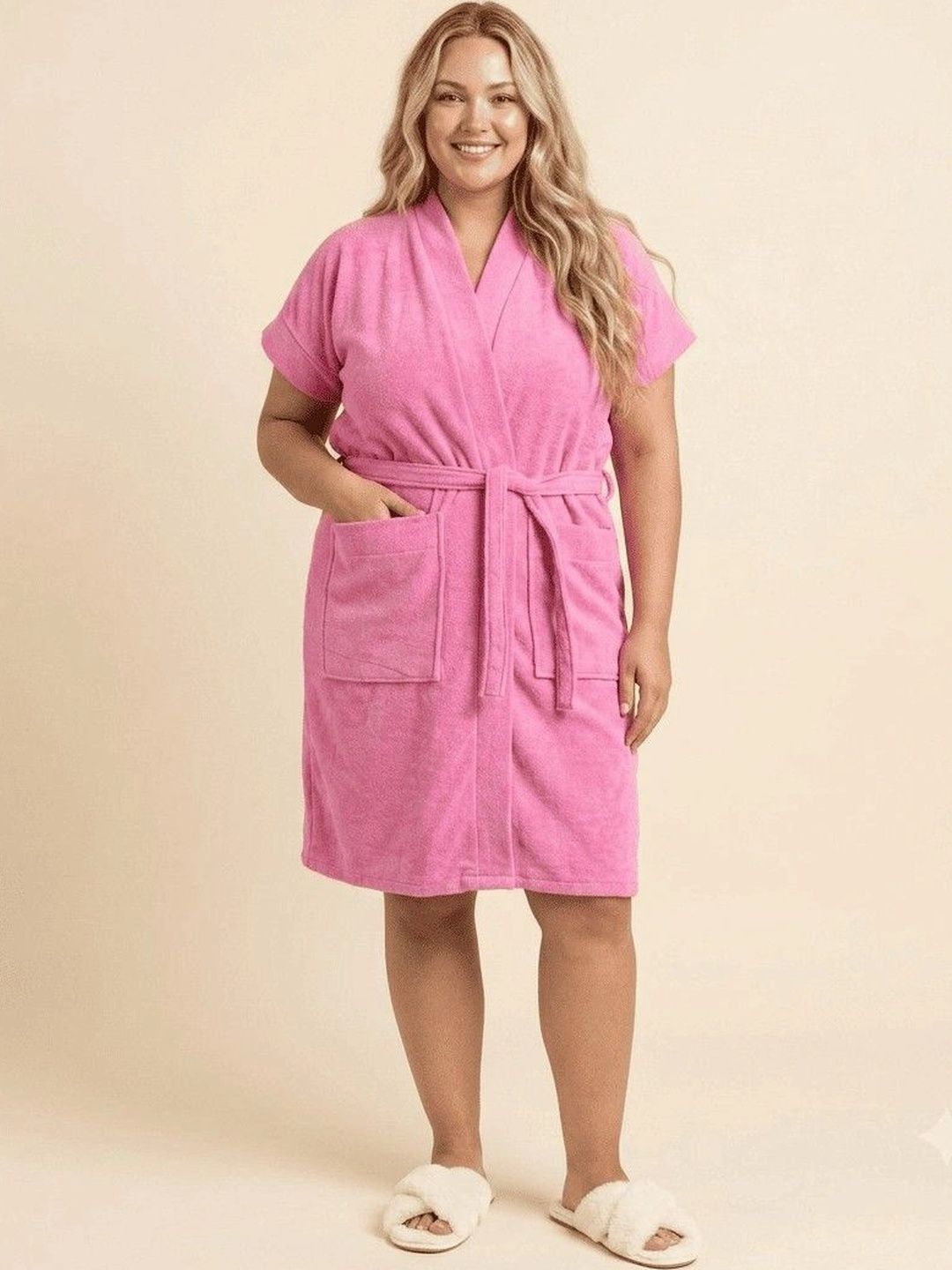 HotGown Relaxed-Fit Terry-Cotton Knee-Length Bath Robe-image-27