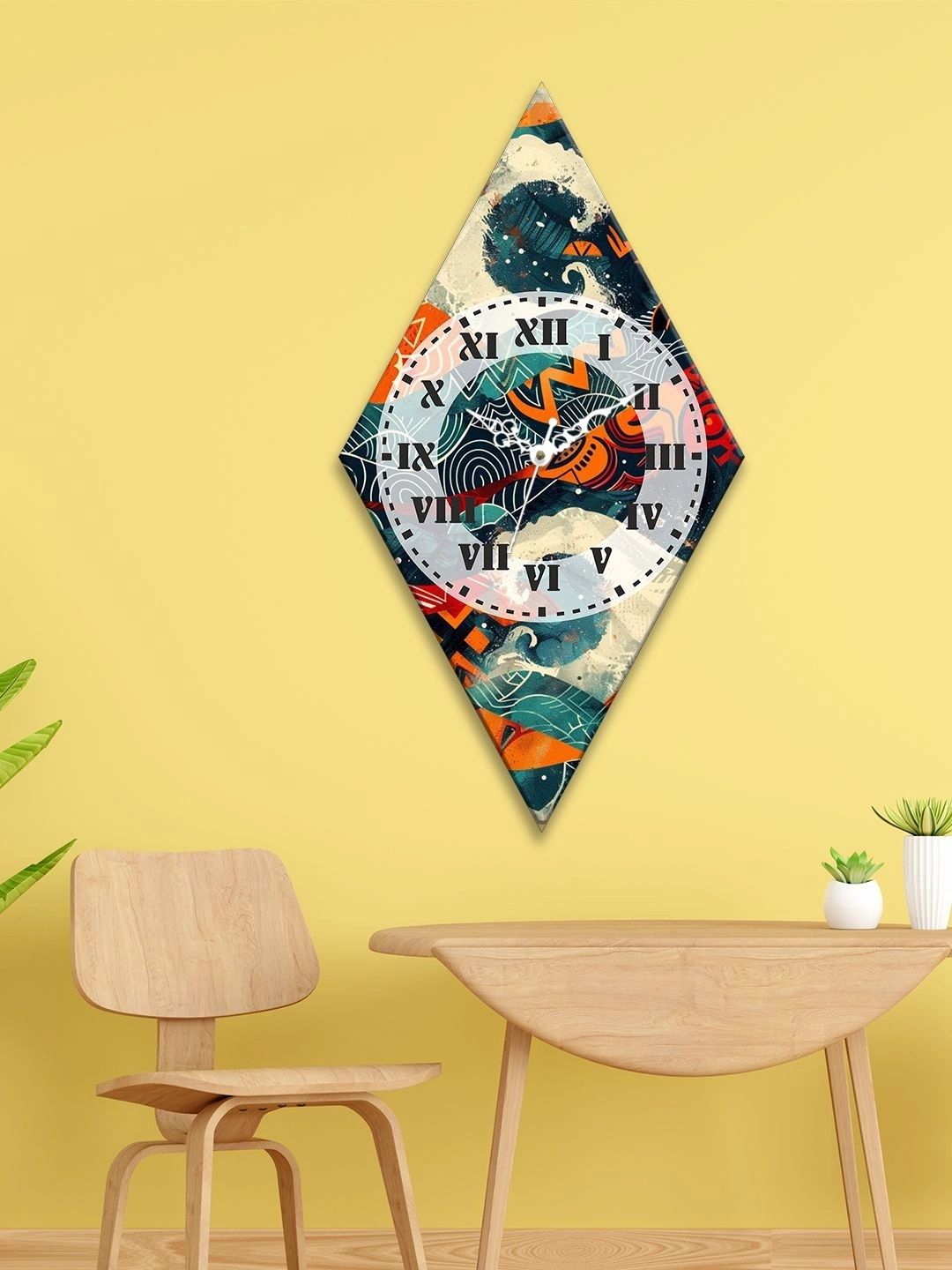 OLIVE TREE Multicoloured Printed Geometric Contemporary Wall Clock-image-5