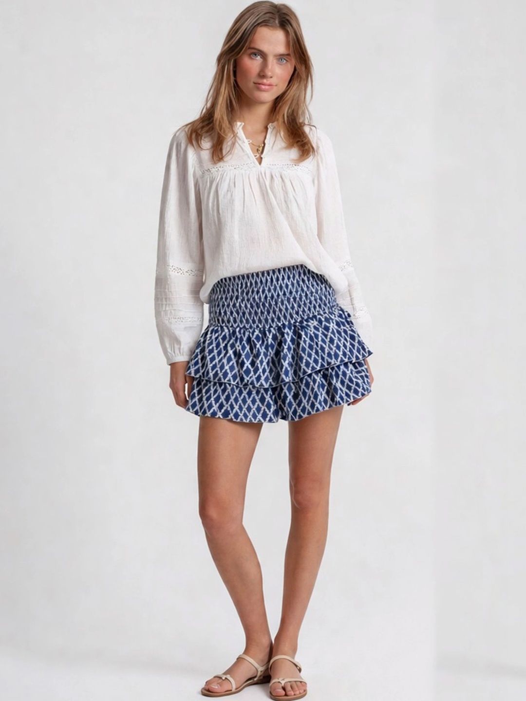 LULU & SKY Women Geometric Frills Bows and Ruffles Mini Tiered Skirt