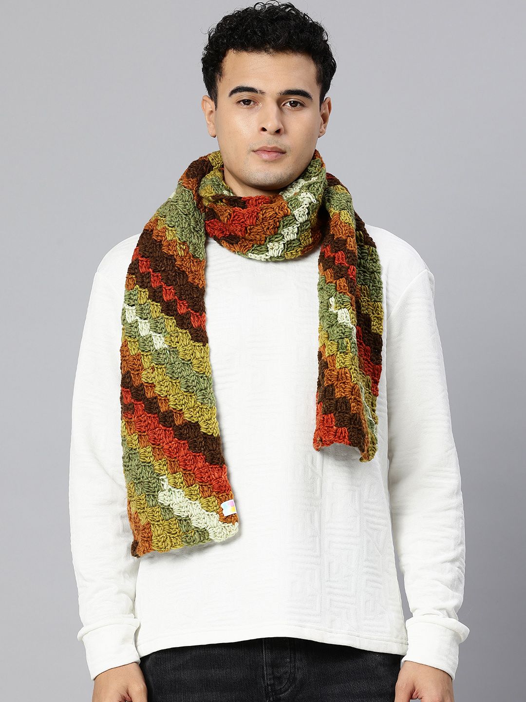 Magic Needles Men Colourblocked Crochet Scarf-picture-37