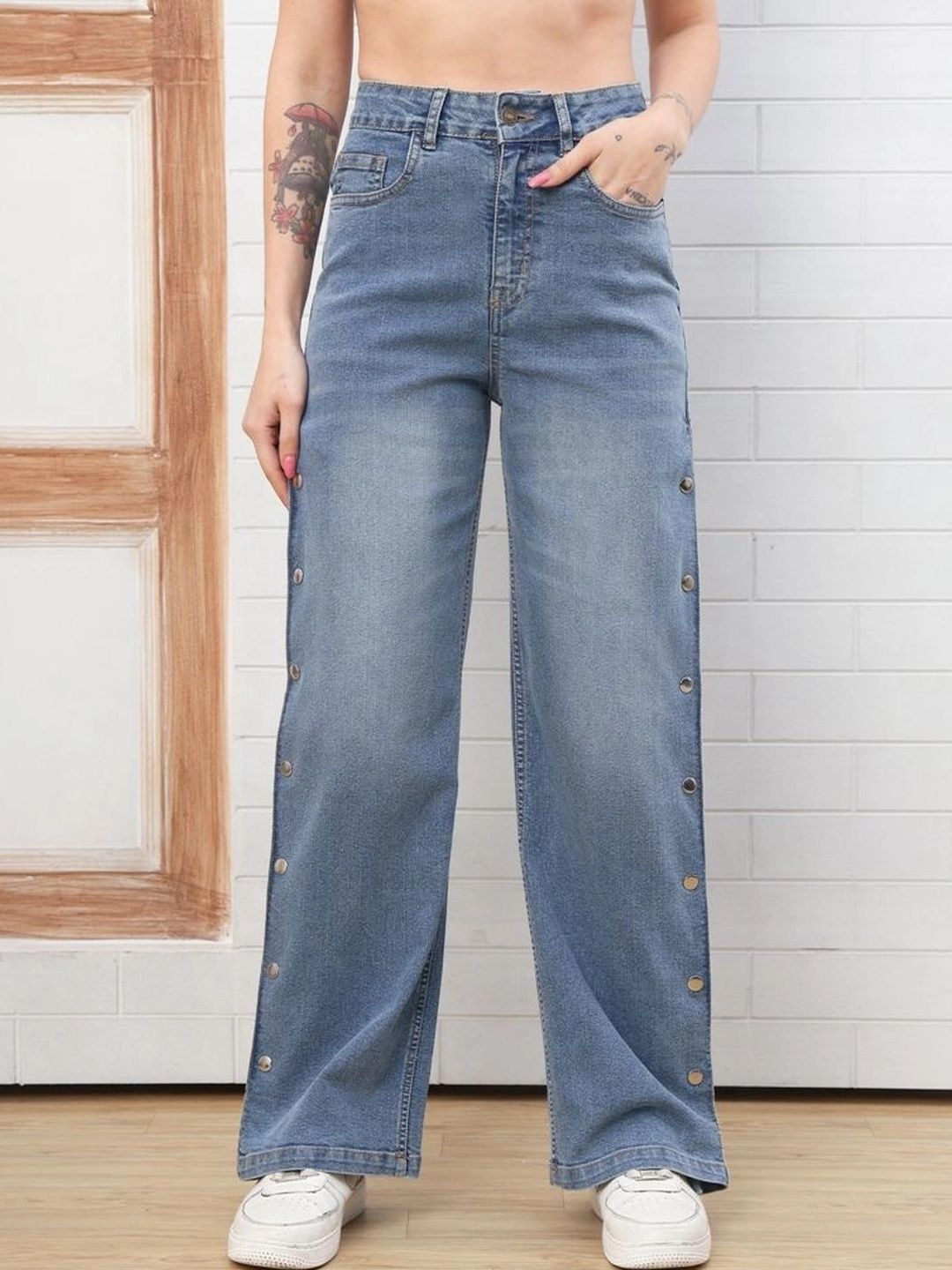 Mast & Harbour Women Straight Fit High-Rise Stretchable Jeans