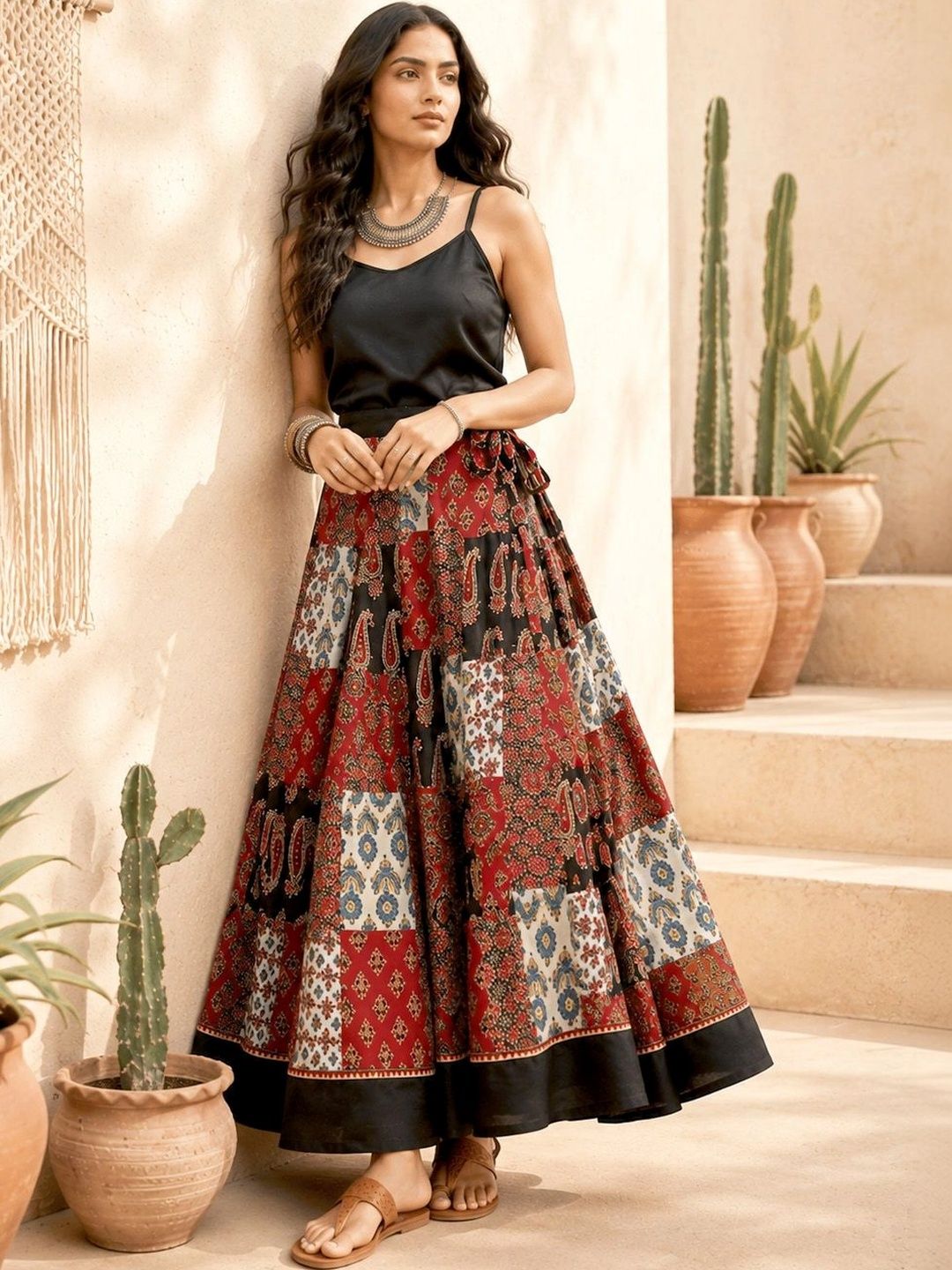 Maruti Tex Women Pure Cotton Paisley Bohemian Maxi Flared Skirt-picture-16